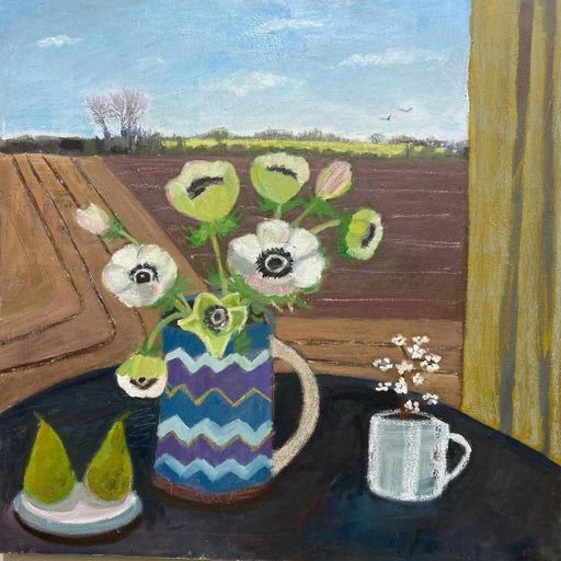 Anemones, Blossom and Ploughed Fields by Jo Sharpe - an original still life painting for sale at The Biscuit Factory Newcastle