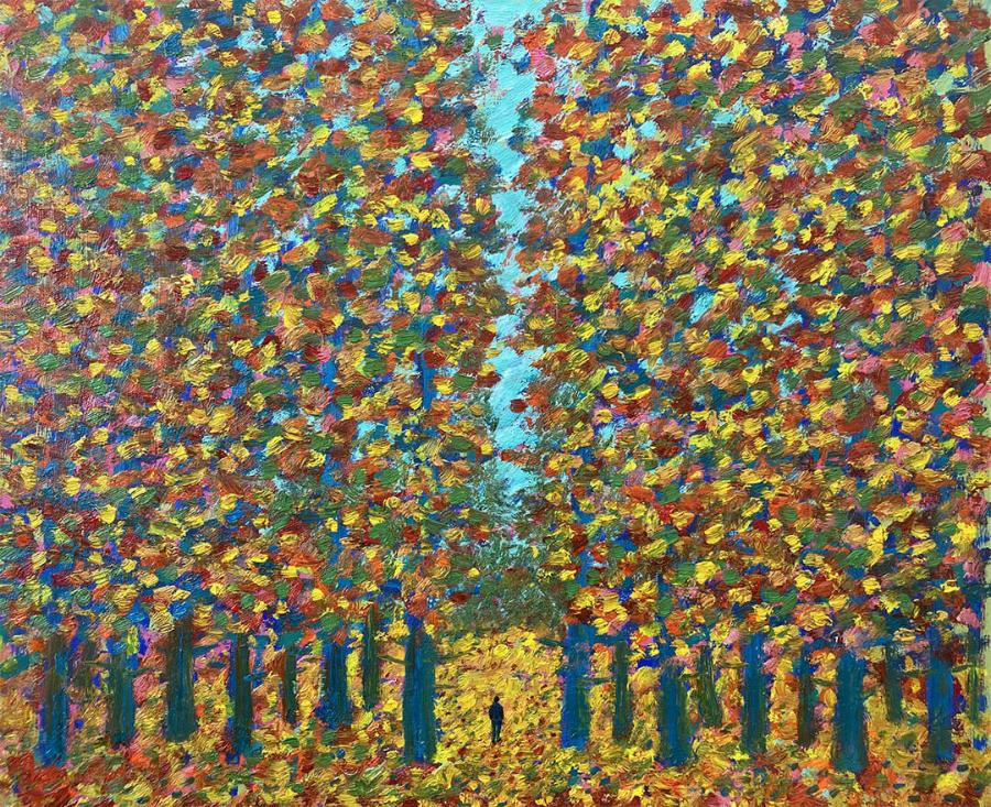 Autumn Gold by Stuart Buchanan | Original Oil Painting of a colourful forest 