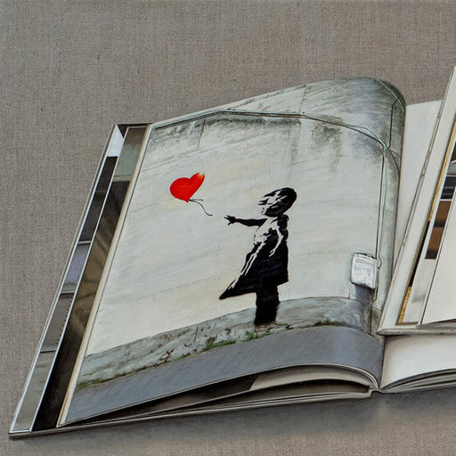 Banksy Open Books by Ian Robinson | Contemporary Still Life painting for sale at The Biscuit Factory Newcastle as part of the New Light Art Prize 2024