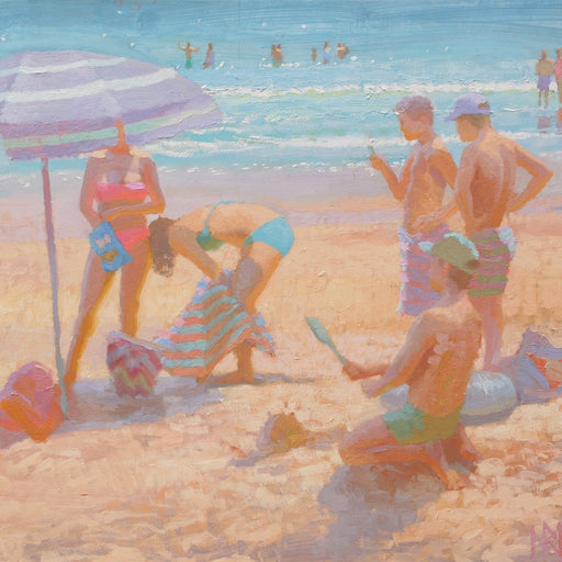 Beach Scene with Girls and Boys by Norman Long | Figurative Paintings for sale at the Biscuit Factory on display as part of the New Light Art Prize 2024