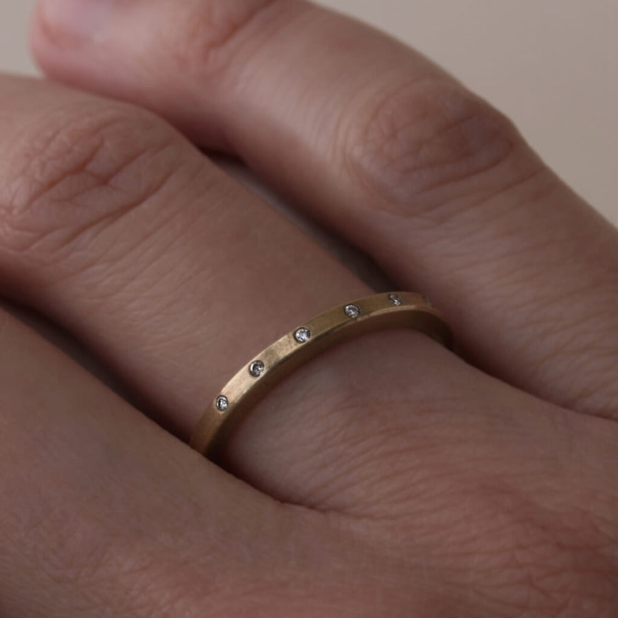 Celestial Diamond Ring by Clara Breen, a yellow gold ring with small diamonds. | Handmade precious jewellery for sale at The Biscuit Factory Newcastle