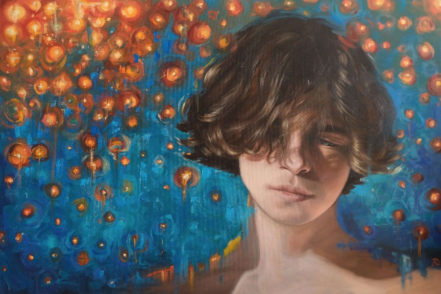 Celestial by Kerry Lisa Davies | Contemporary Figurative painting for sale at The Biscuit Factory showing as part of the New Light Art Prize 2024