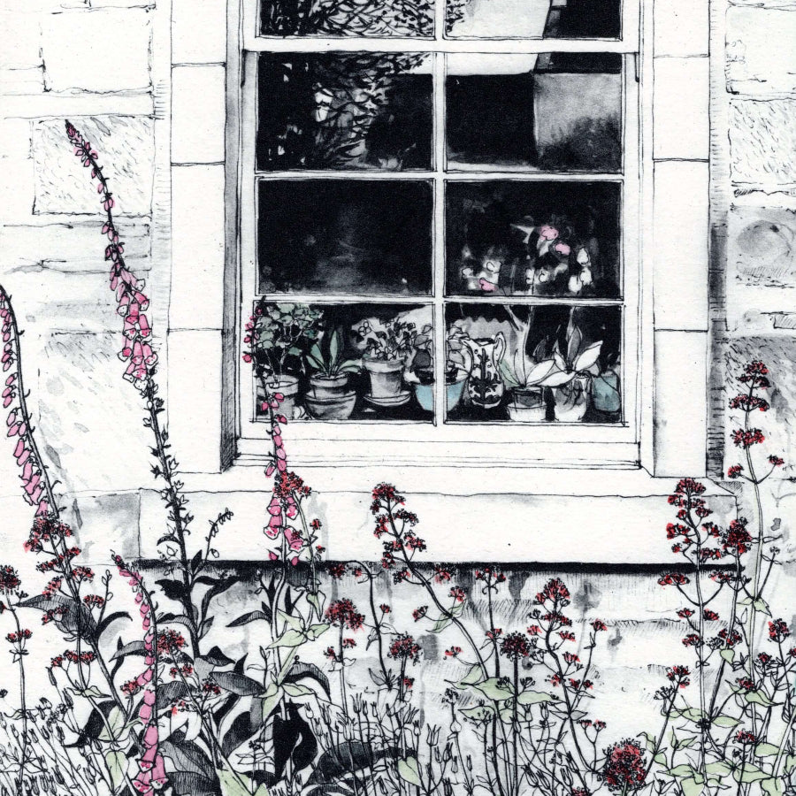 Foxgloves & Valerian by Pamela Grace | Etching prints available of for sale at The Biscuit Factory Newcastle 