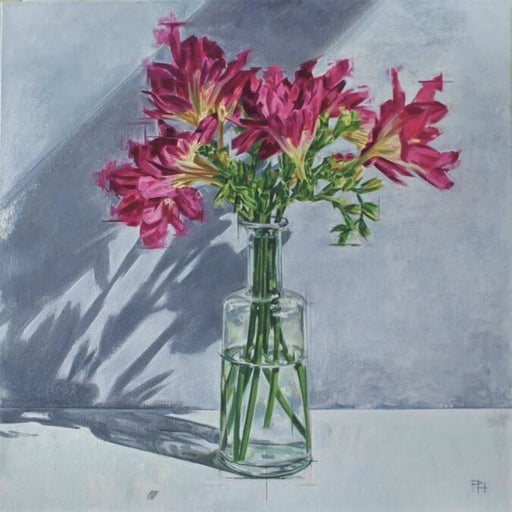 Freesias by Peter Holt | Contemporary Still Life painting with Pink Freesias available for sale at The Biscuit Factory Newcastle 