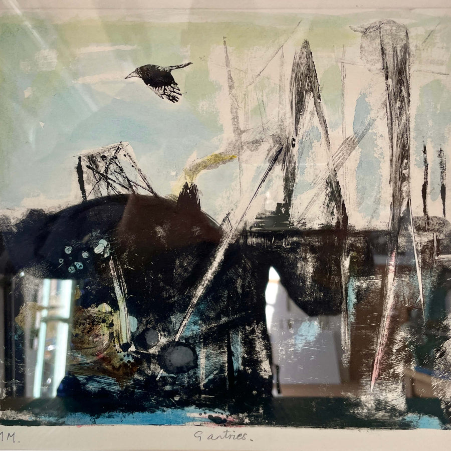 Gantries by Mike Moor | Monoprint with Watercolour for sale at The Biscuit Factory Newcastle 