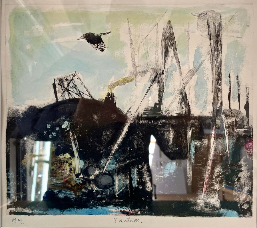 Gantries by Mike Moor | Monoprint with Watercolour for sale at The Biscuit Factory Newcastle 