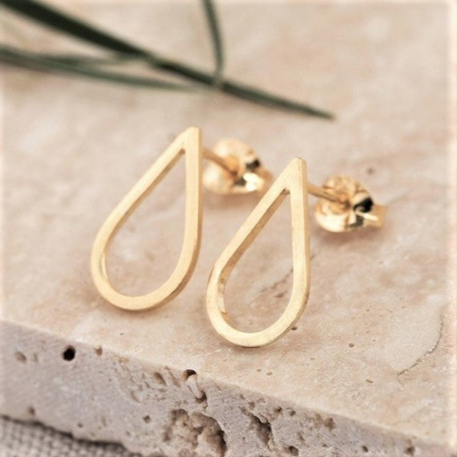 Gold Teardop Studs by Elin Horgan | Contemporary Jewellery for sale at The Biscuit Factory Newcasrtle 