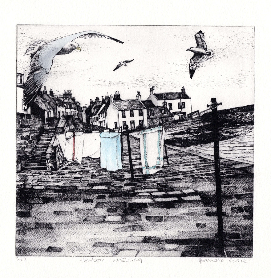 Harbour Washing by Pamela Grace | Contemporary Print for sale at The Biscuit Factory Newcastle 