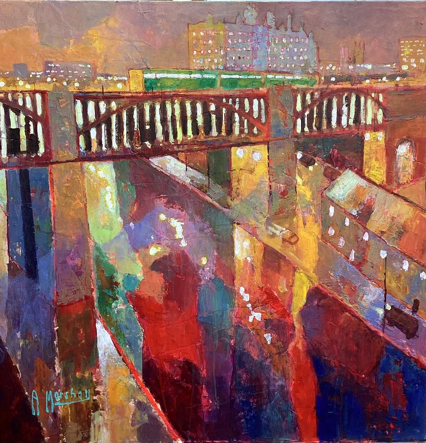 High Level Crossing by Anthony Marshall | Contemporary Painting for sale at The Biscuit Factory 