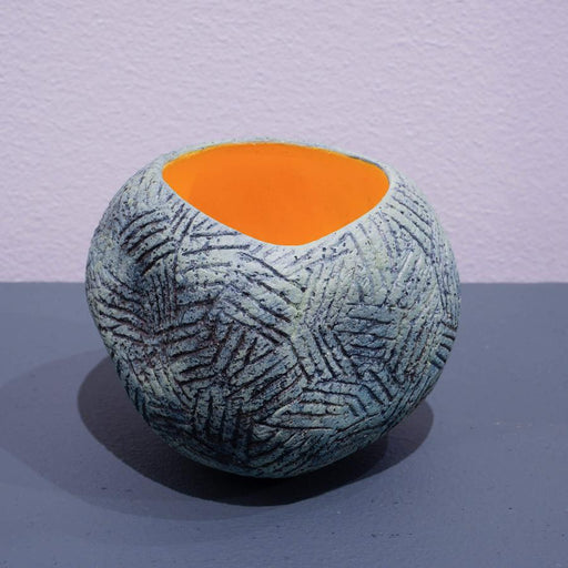 Jade and Yellow Round Vessel by Katie Braida | Contemporary Ceramics Pot for sale at The Biscuit Factory Newcastle 