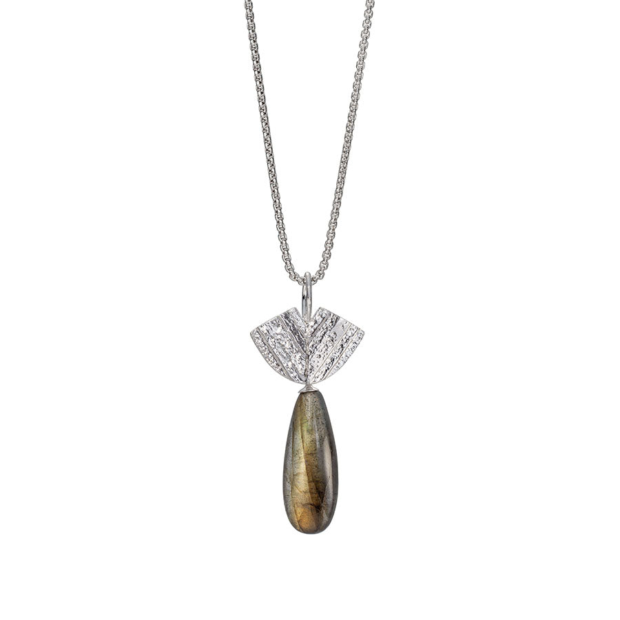 LT05 Rounded Gable Pendant with Labradorite Drop by Lucy Thompson | Contemporary Jewellery for sale at The Biscuit Factory 