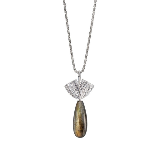 LT05 Rounded Gable Pendant with Labradorite Drop by Lucy Thompson | Contemporary Jewellery for sale at The Biscuit Factory 