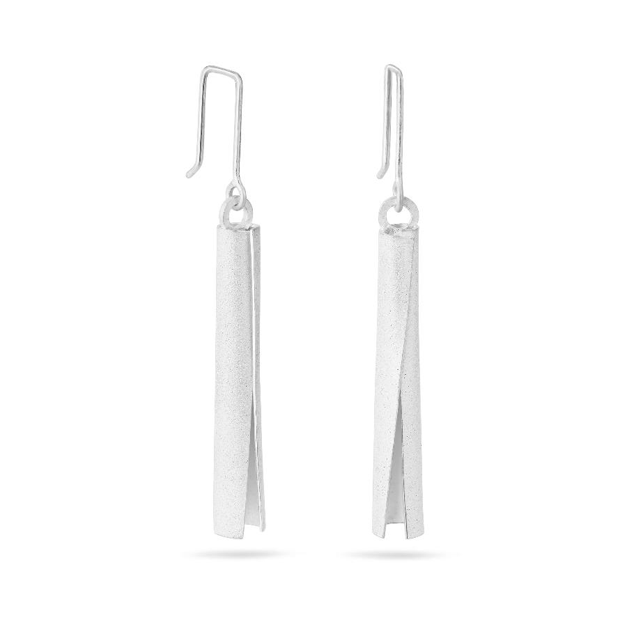 Long Paper White Silver Curl Drop Earrings by Lyndsay Fairley | Contemporary Silver Earrings for sale at The Biscuit Factory  