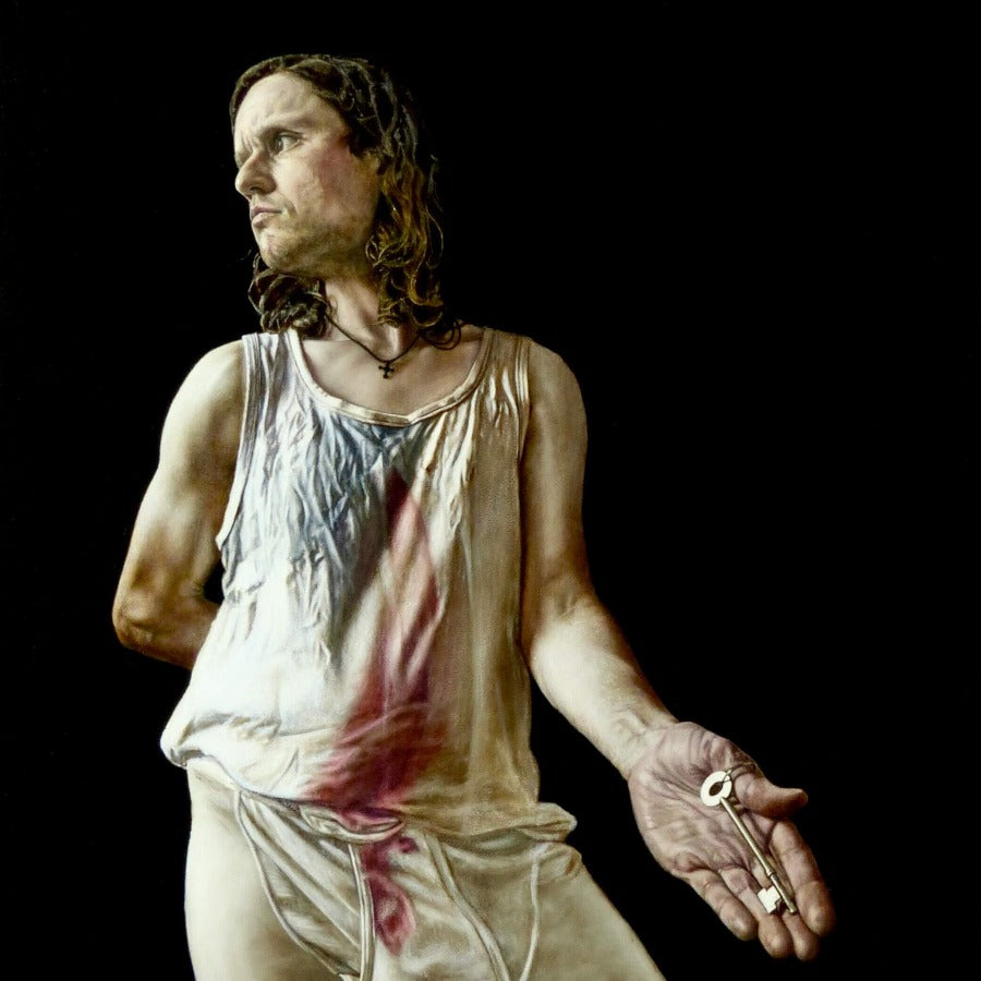 Long John Baptised by Jo Morris | Original figurative painting for sale at The Biscuit Factory showing on display as part of the New Light Art Prize 2024