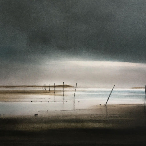 Low Tide, St Cuthbert's Way by Chris Knox - a pastel drawing of a coastal landscape. | Find original landscape art at The Biscuit Factory Newcastle