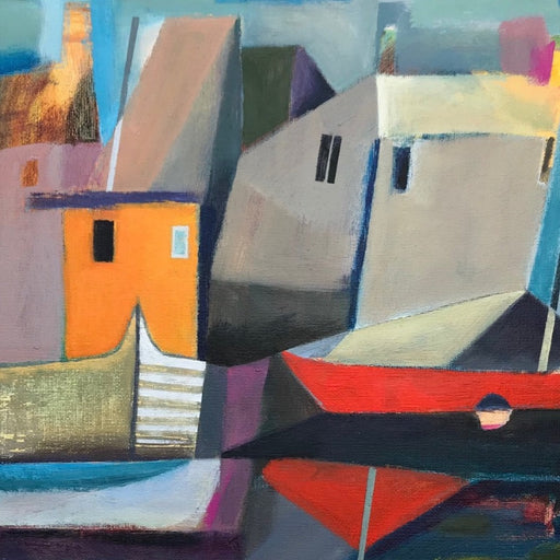 Newbiggin Boats II by Michael St Clair | Original semi abstract landscape painting for sale at The Biscuit Factory 