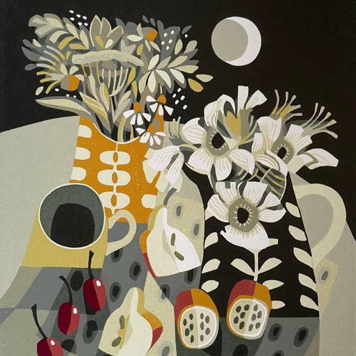 Passion Fruit & Cherries by Jane Walker | Contemporary Print of a Still Life for sale at The Biscuit Factory 