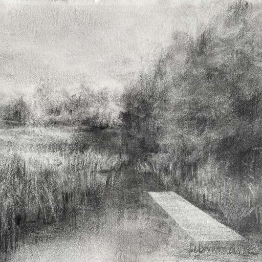 A section of a graphite landscape drawing by artist Deborah Grice, titled 'Pastoral Void II'