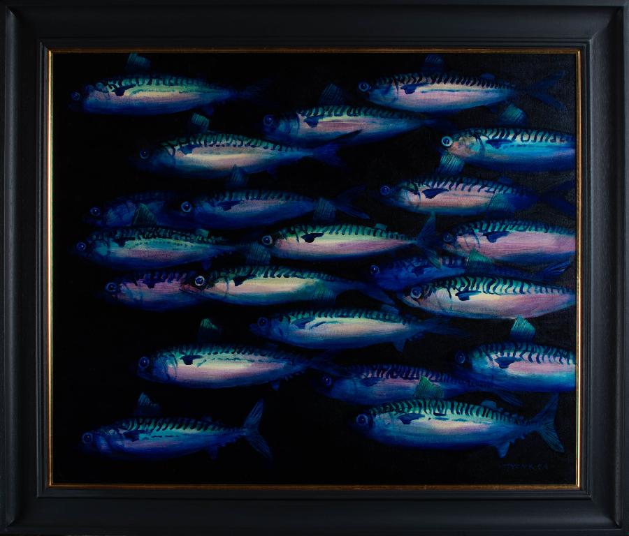 Pelagic by Andrew Tyzack | Original Oil painting of a shoal of fish by Andrew Tyzack for sale at The Biscuit Factory 