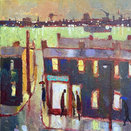 Quayside Chippy by Anthony Marshall | Contemporary Painting for sale at The Biscuit Factory 