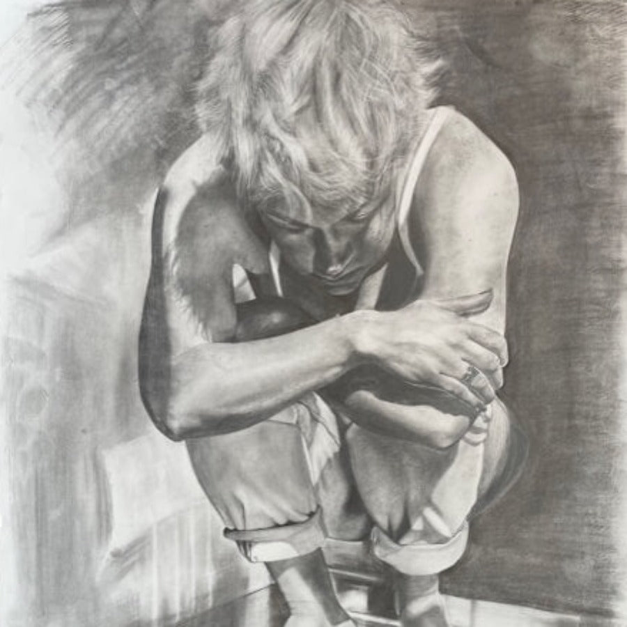 Self Portrait by Leanne Pearce | Contemporary Portrait Drawing in Monochrome for sale at The Biscuit Factory Newcastle 