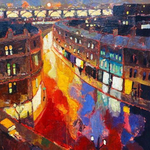 Side Sunrise by Anthony Marshall, a colourful expressive painting of a city scene