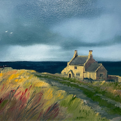 The Bathing House by Ron Ashtiani - an original painting of a house by the coast - for sale at The Biscuit Factory Newcastle