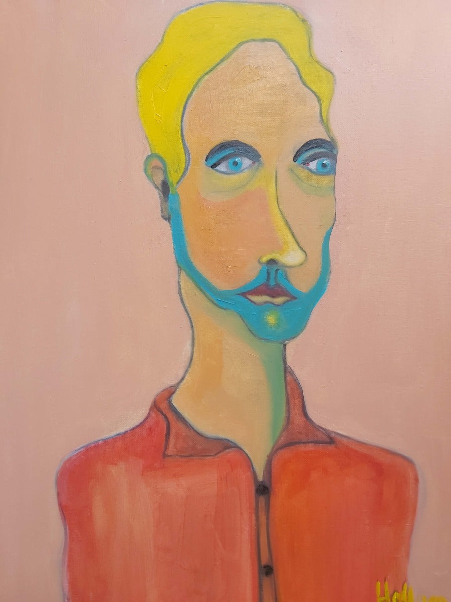 The River Man by Peter Hallam, a colourful portrait painting. Original art for sale at The Biscuit Factory Newcastle