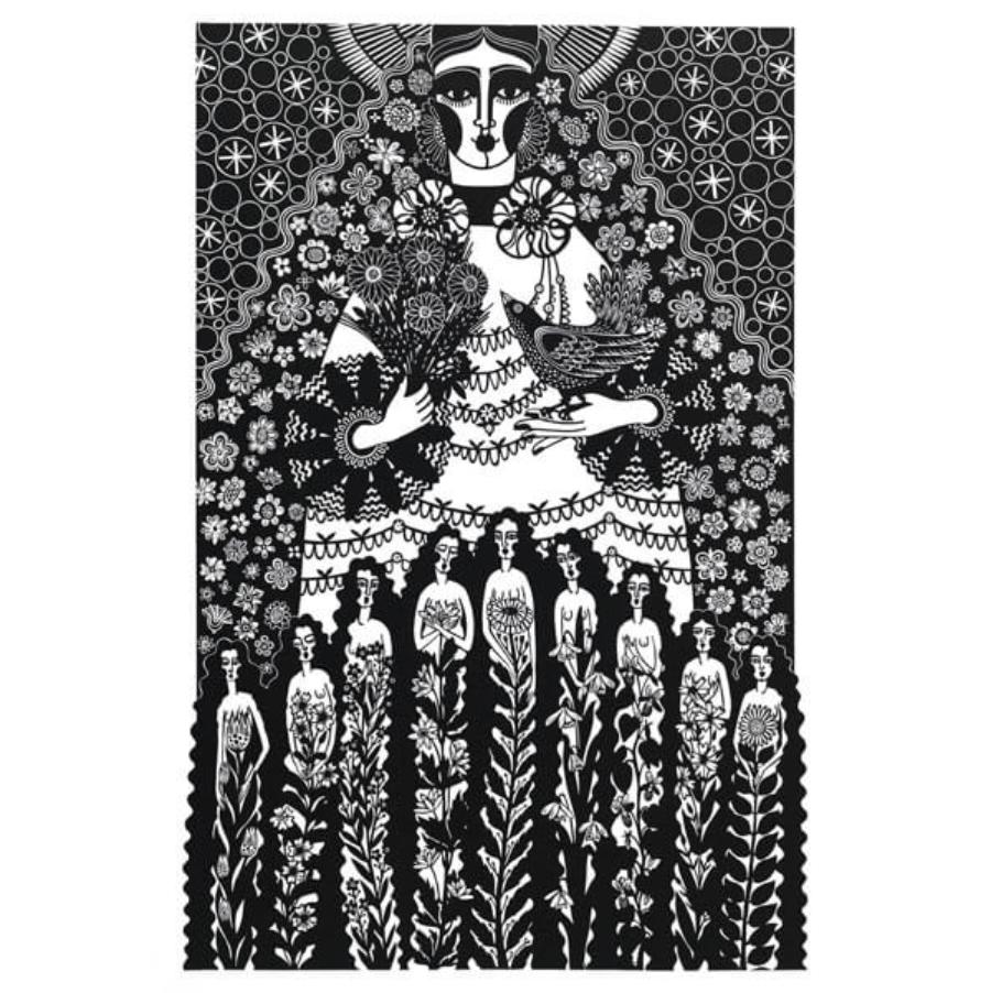 The Nine Maidens by Linda M Farquharson | Contemporary Linocut print for sale at The Biscuit Factory 