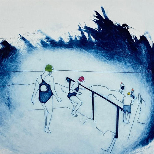 The Swimmers by Sarah Morgan | Contemporary Collagraph Print for sale at The Biscuit Factory Newcastle 