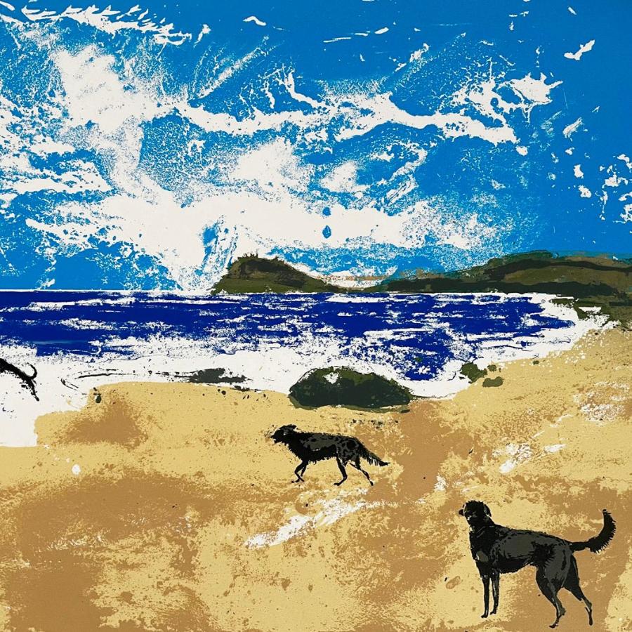 Dogs on the Beach by Tim Southall | Contemporary Silkscreen for sale at The Biscuit Factory Newcastle 