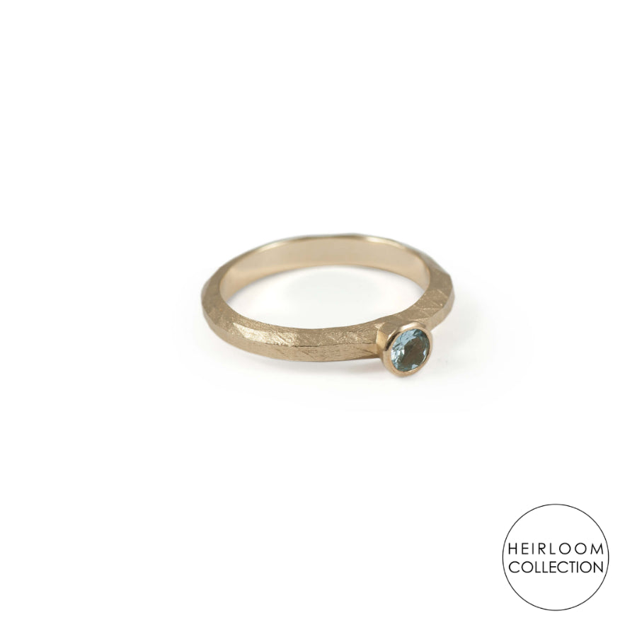 Faceted D Ring by Kathryn Hinton - Gold & Aquamarine | Contemporary Jewellery for sale at The Biscuit Factory Newcastle