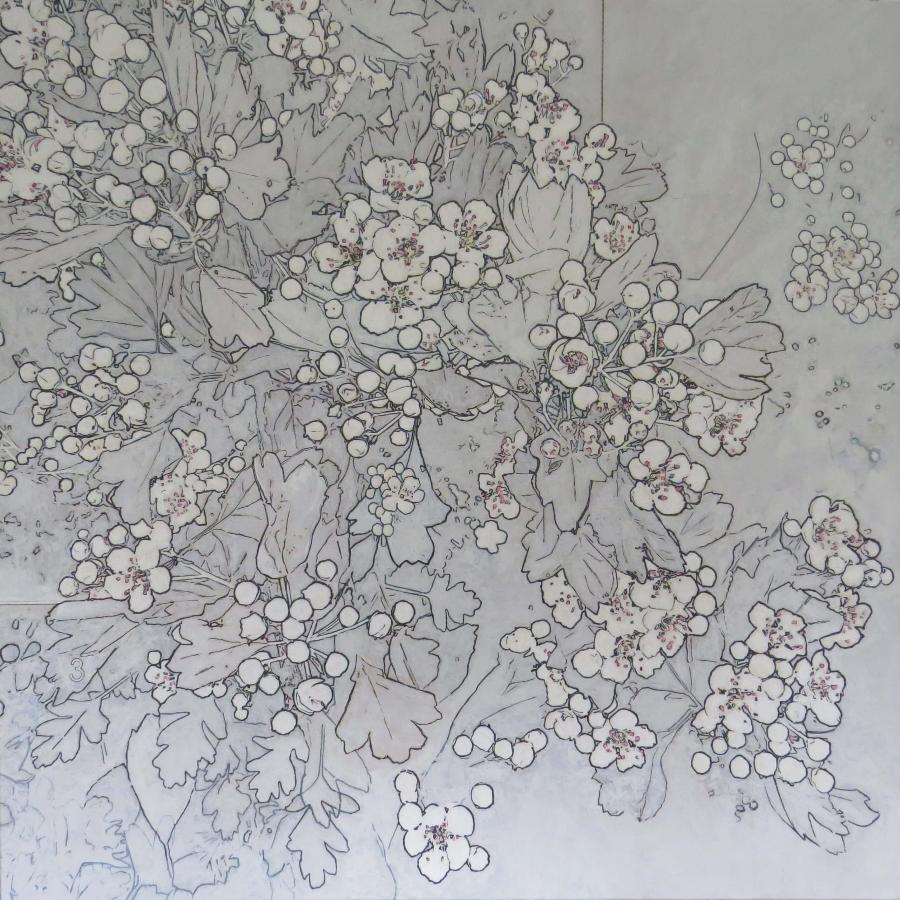 White Hawthorn by Simon M Smith | Original acrylic painting of Folliage for sale at The Biscuit Factory 