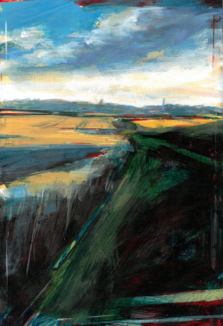 Yellow Fields - The Water Tower by Tom Voyce | Contemporary Painting for sale at The Biscuit Factory Newcastle 