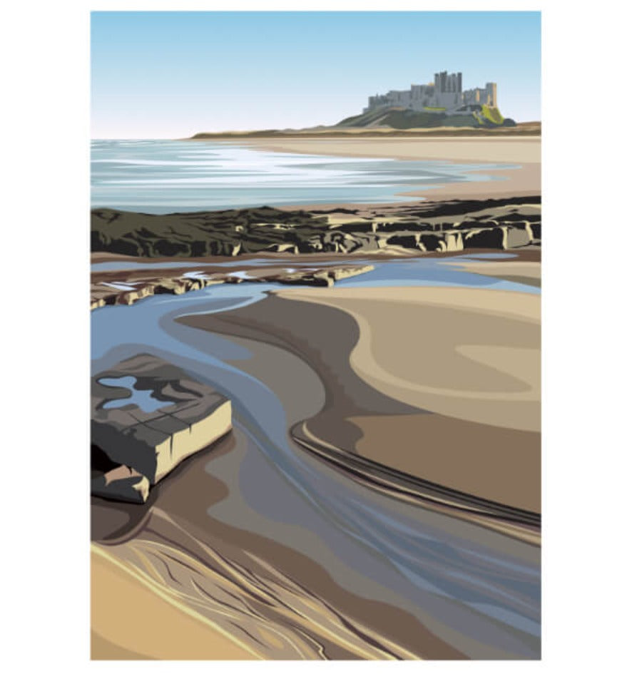 Bamburgh Castle from the Beach by Ian Mitchell | Limited edition prints for sale at The Biscuit Factory Newcastle