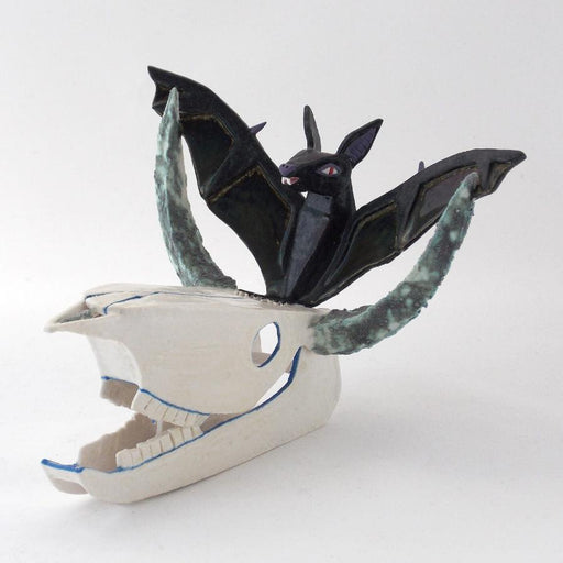 Bat on Skull by Tristan Lathey | Contemporary Ceramics for sale at The Biscuit Factory Newcastle 