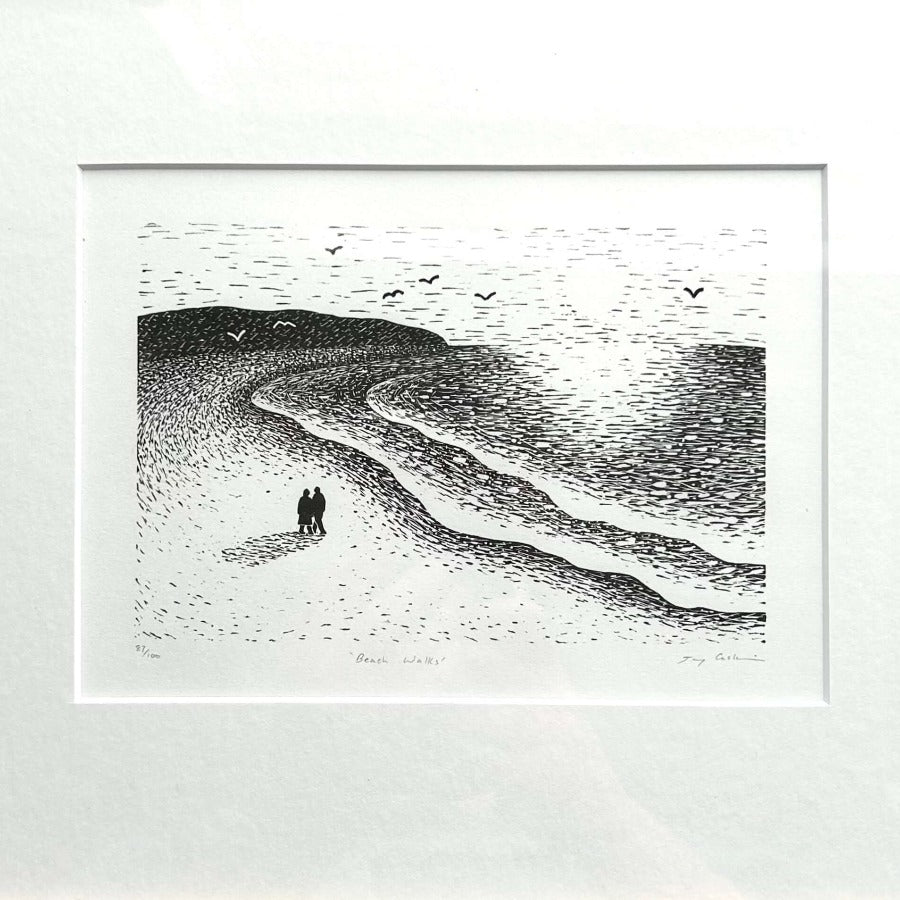 Beach Walks by Jay Caskie | Wood Engravings for sale at The Biscuit Factory Newcastle 