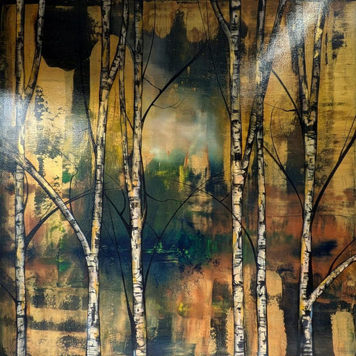 Birch Copse by Lily Greenwood | Contemporary Treescape painting for sale at The Biscuit Factory Newcastle 