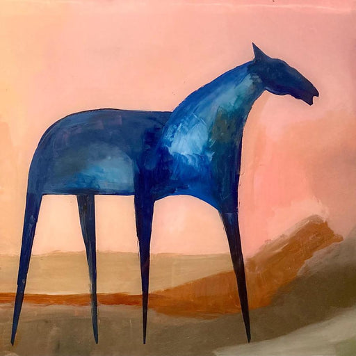 Blue Horse on Golden Path by Henrietta Corbett | Original painting of an abstracted Blue Horse for sale at The Biscuit Factory 