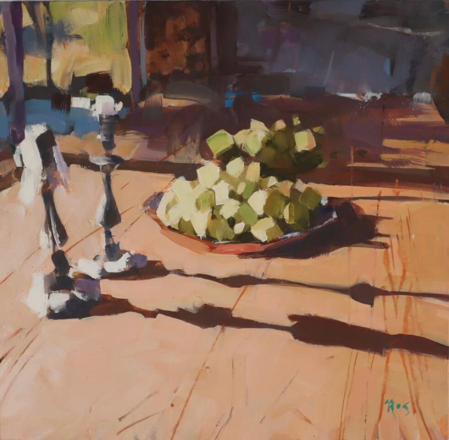 Candles and Mirabelles by Richard Sowman | Original Oil Painting for sale at The Biscuit Factory Newcastle 