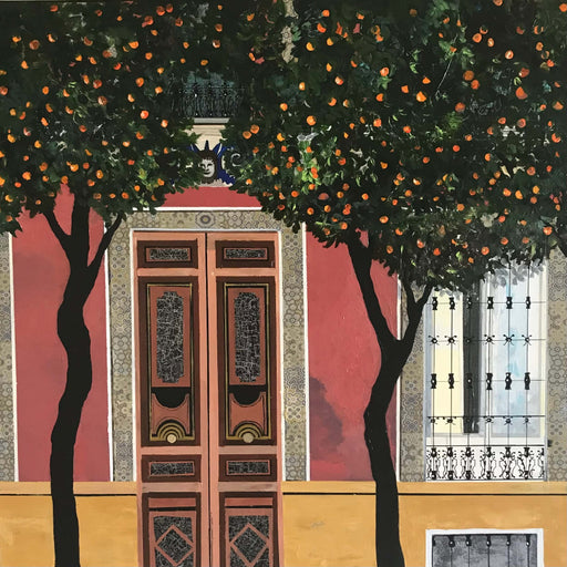 Doorway and Orange rees by Judith Appleby | Contemporary Painting for sale at The Biscuit Factory Newcastle 