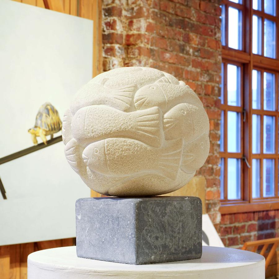 Fish Ball by Danny Clahane | Original Stone and Marble Sculptures for sale at The Biscuit Factory Newcastle 