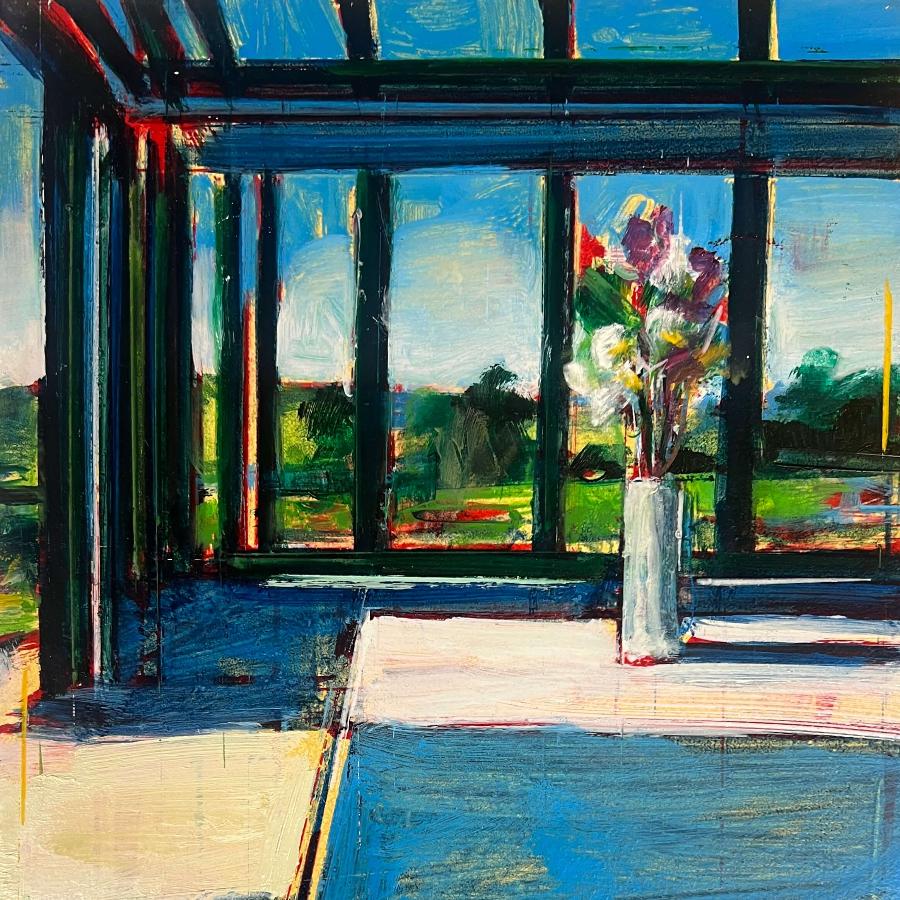 Green Conservatory Study by Tom Voyce | Contemporary Still Life painting for sale at The Biscuit Factory Newcastle 