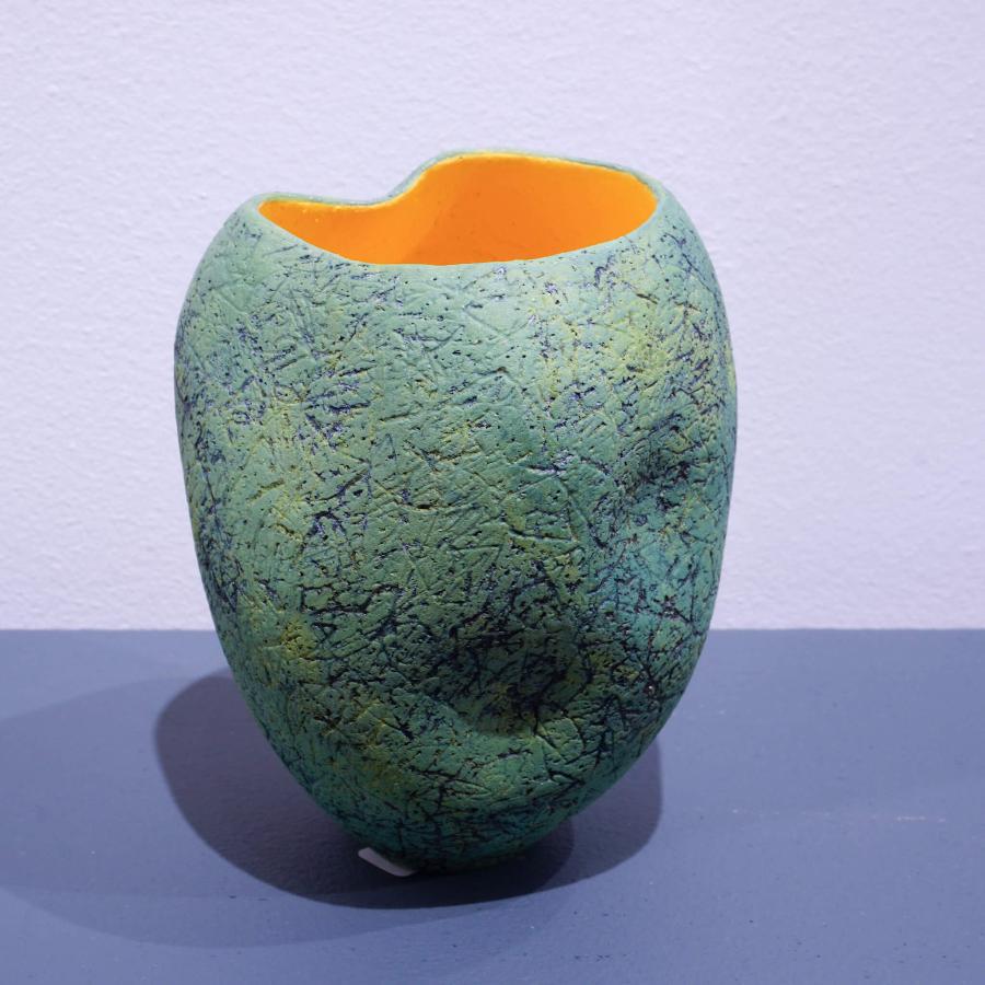 Green and Yellow Vessel by Katie Braida | Contemporary Handcrafted Ceramics for sale at The Biscuit Factory Newcastle 