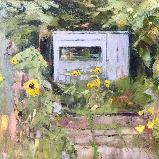 Grey Shed by Sandra Haney | Contemporary Landscape painting for sale at The Biscuit Factory Newcastle 
