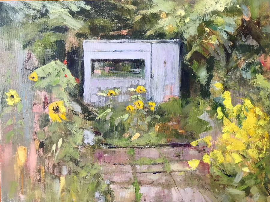 Grey Shed by Sandra Haney | Contemporary Landscape painting for sale at The Biscuit Factory Newcastle 