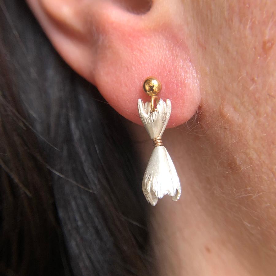 Jasmine Earrings - Silver and Gold by Fiona McAlear | Contemporary Jewellery for sale at The Biscuit Factory Newcastle 