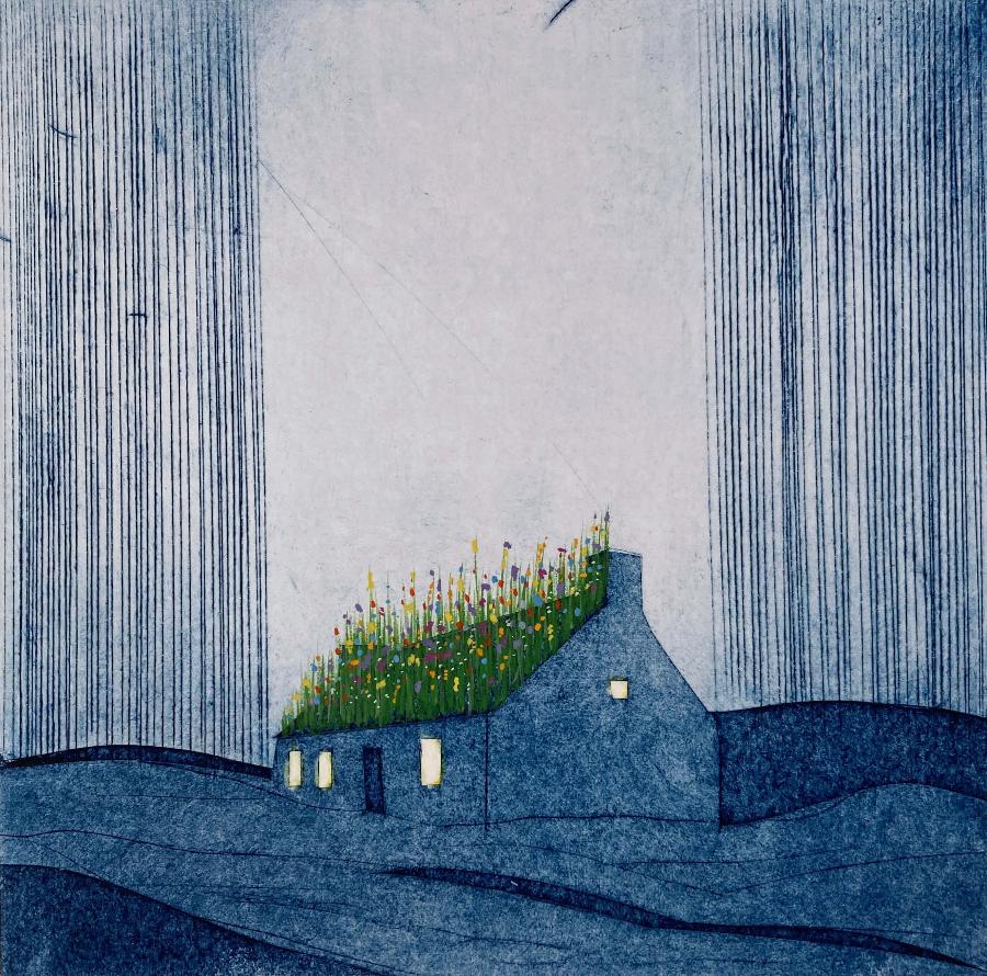 Learning to Grow by Sarah Morgan | Contemporary Collagraph print Landscape scene for sale at The Biscuit Factory Newcastle