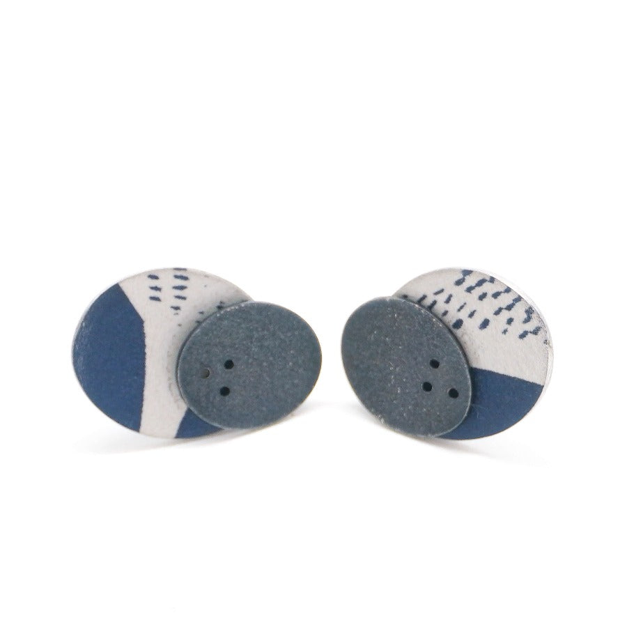 Medium Pattern Studs Navy by Lindsey Mann | Available for sale in the gallery and online at The Biscuit Factory 