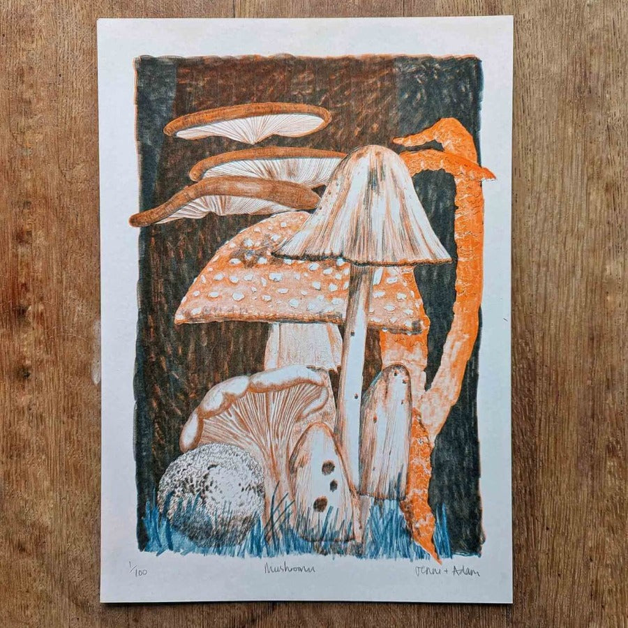 Mushroom by The Illustrated Lab | Limited edition Risograph print for sale at The Biscuit Factory Newcastle 